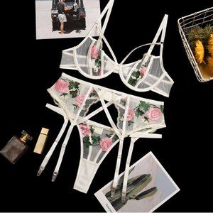Beautiful 3pc Embroidery Floral Lingerie Set